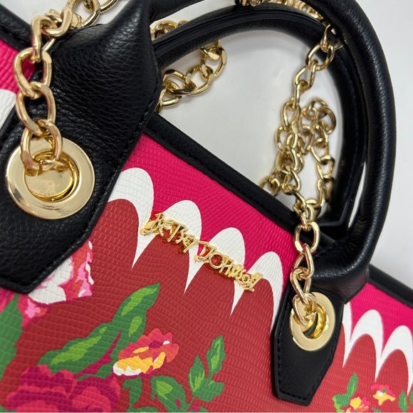 Betsey Johnson red roses double handle gold chain tote bag - Picture 8 of 14